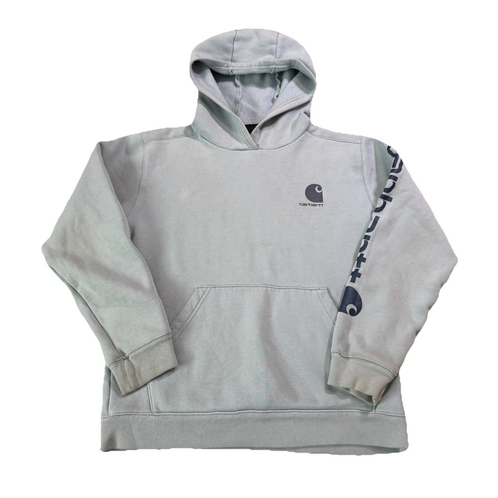 Carhartt Kids Youth Blue‎ Spellout Hoodie Casual Outdoors Gorpcore Hunt L 14/16